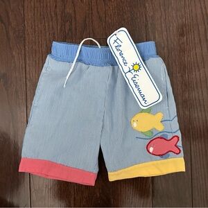 Florence Eiseman Blue Striped Swim Trunks with Fish Accents 12m